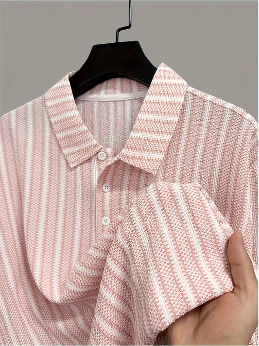 Men’s Breathable Vertical Stripe Shirt – Mint Green & White Lightweight Button-Up with Contrast Collar for Office, Travel & Casual Summer Wear