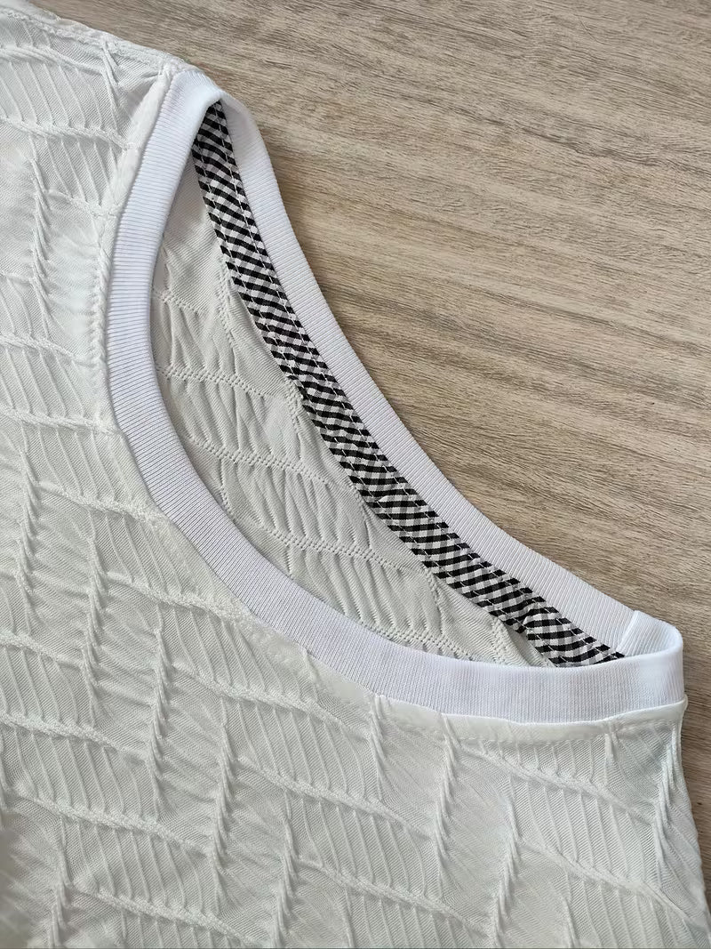 Men’s Luxury Jacquard Short Sleeve T-Shirt – Slim Fit Round Neck, Breathable Fabric for Summer Casual & Daily Wear