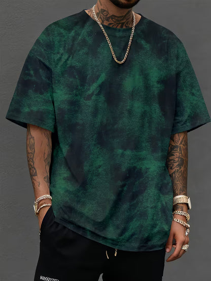 Men’s Tie-Dye T-Shirt – Pastel Pink & White Ombre Design, Lightweight Round Neck Tee, Breathable Polyester Knit for Summer Streetwear