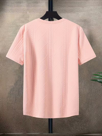 Men’s Lightweight Short Sleeve Tee – Soft Pink Polyester Casual T-Shirt, Round Neck, Regular Fit, 240gsm Breathable Summer Top