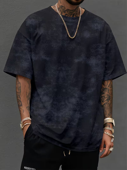 Men’s Tie-Dye T-Shirt – Pastel Pink & White Ombre Design, Lightweight Round Neck Tee, Breathable Polyester Knit for Summer Streetwear