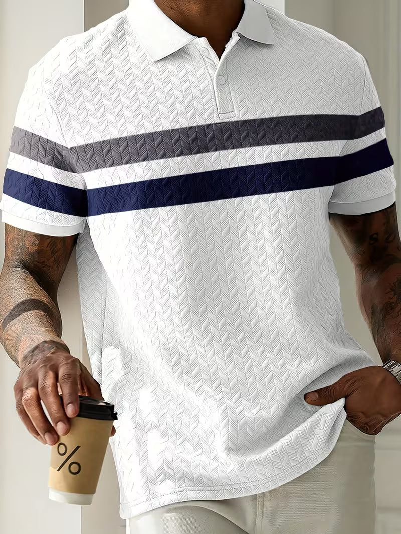 Men’s Summer Color-Block Shirt – Short Sleeve Casual Button-Up, Relaxed Fit, Breathable Knit Fabric for Everyday Wear