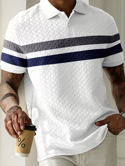 Men’s Summer Color-Block Shirt – Short Sleeve Casual Button-Up, Relaxed Fit, Breathable Knit Fabric for Everyday Wear