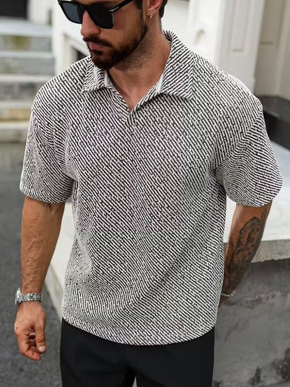 Men’s Summer Striped Polo Shirt – Lightweight Short Sleeve, Breathable Fabric, Regular Fit for Casual Wear
