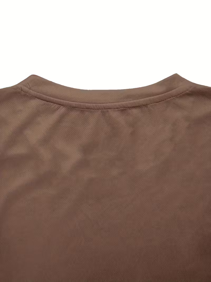 Men’s Tribal Geometric Print T-Shirt – Short Sleeve Crew Neck, Brown Summer Tee with Colorful Patterns