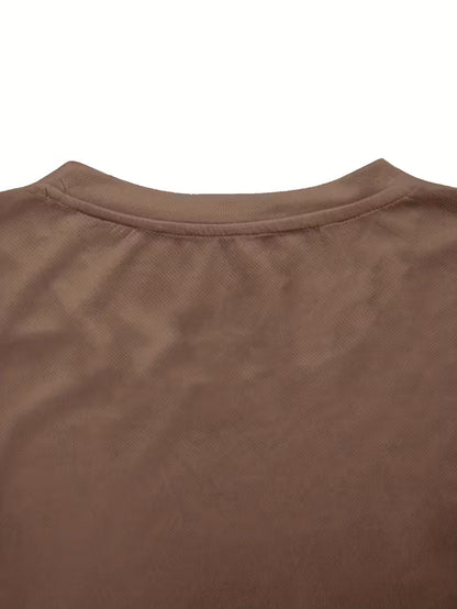 Men’s Tribal Geometric Print T-Shirt – Short Sleeve Crew Neck, Brown Summer Tee with Colorful Patterns