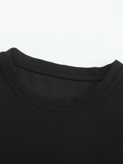 Men’s Waffle Knit Short Sleeve Tee – Solid Color Casual Summer T-Shirt, Round Neck, Textured Fabric, Machine Washable, Regular Fit for Teens & Young Adults
