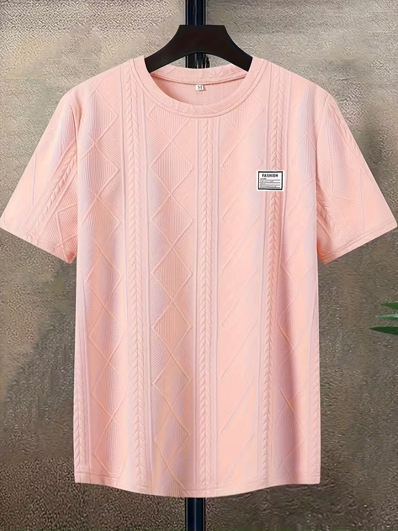 Men’s Lightweight Short Sleeve Tee – Soft Pink Polyester Casual T-Shirt, Round Neck, Regular Fit, 240gsm Breathable Summer Top
