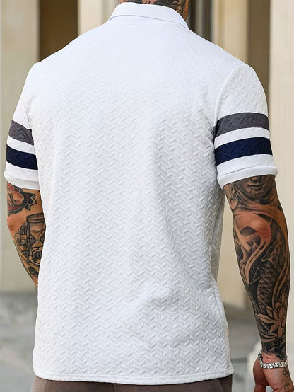 Men’s Summer Color-Block Shirt – Short Sleeve Casual Button-Up, Relaxed Fit, Breathable Knit Fabric for Everyday Wear
